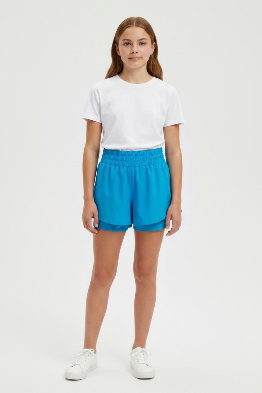 SSCO Girls Hybrid Athletic Shorts Skort Blue Teal YSM Youth Small Elastic Waist